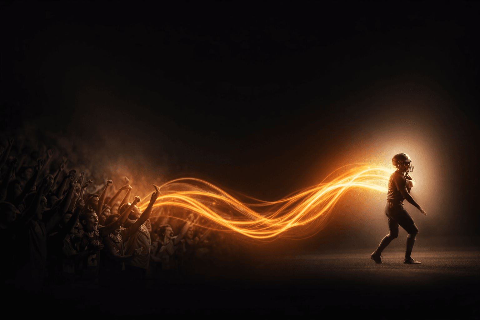 Fan energy moving toward an athlete as a visual metaphor for support.